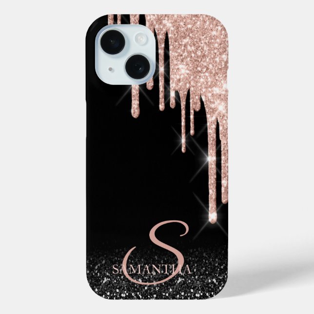 Elegant Rose Gold Glitter Drips Black Ombre Case-Mate iPhone Case (Back)