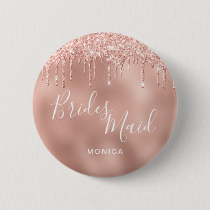 Elegant rose gold glitter drips bridesmaid 6 cm round badge