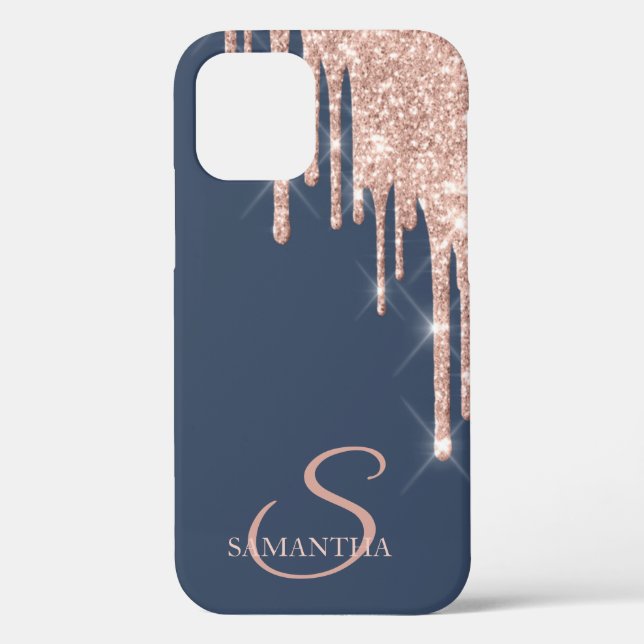 Elegant Rose Gold Glitter Drips Case-Mate iPhone Case (Back)