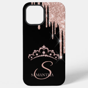 Elegant Rose Gold Glitter Drips Diamonds Tiara iPhone 12 Pro Max Case