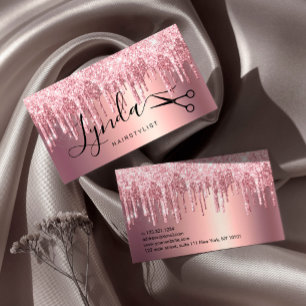 Elegant rose gold glitter drips hairstylist business card