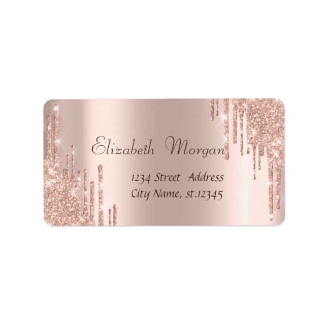 Elegant Rose Gold Glitter Drips Label (Front)