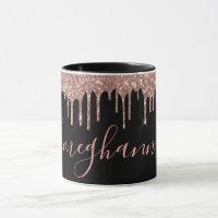 Elegant Rose Gold Glitter Drips Monogram Script