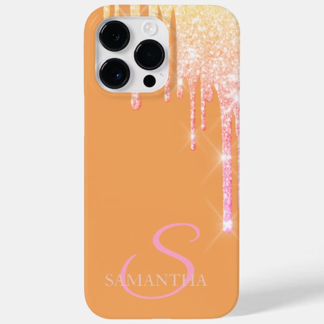 Elegant Rose Gold Glitter Drips Orange  Case-Mate iPhone Case (Back)