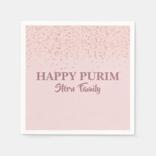 Elegant Rose Gold Glitter Dust Happy Purim Napkin
