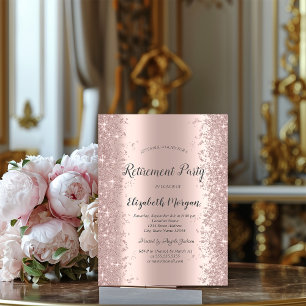 Elegant Rose Gold Glitter Dust Retirement Invitation