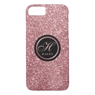 Elegant Rose Gold Glitter Effect Monogram Initial Case-Mate iPhone Case