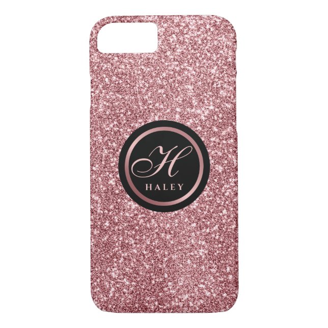 Elegant Rose Gold Glitter Effect Monogram Initial Case-Mate iPhone Case (Back)
