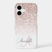 Elegant Rose Gold Glitter Fade Marble Monogram