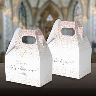 Elegant Rose Gold Glitter First Holy Communion Favour Box