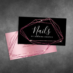 Elegant rose gold glitter frame nails  business card