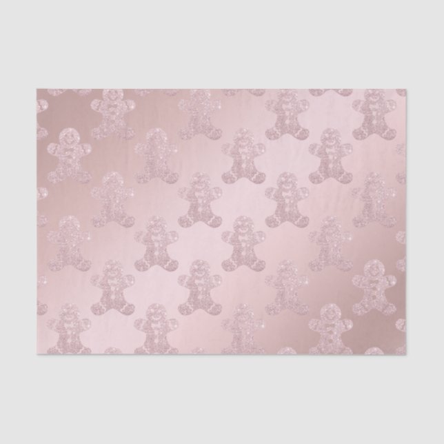 Elegant Rose Gold Glitter Gingerbread Man Pattern Tissue Paper (Front)
