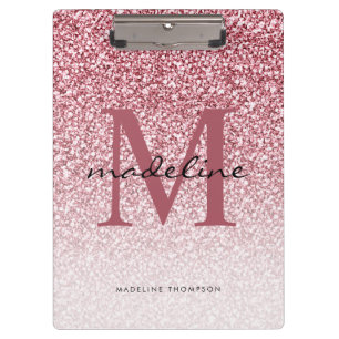 Elegant Rose Gold Glitter Girly Monogram Clipboard