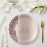 Elegant Rose Gold Glitter Gold Rings Paper Plate<br><div class="desc">Elegant chic glitter border and gold heart rings on a rose gold background.</div>