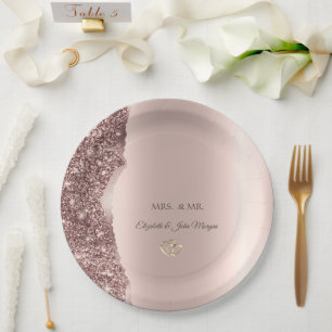 Elegant Rose Gold Glitter Gold Rings Paper Plate
