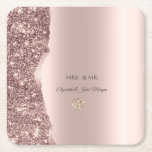 Elegant Rose Gold Glitter Gold Rings Square Paper Coaster<br><div class="desc">Elegant chic glitter border and gold heart rings on a rose gold background.</div>