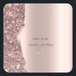 Elegant Rose Gold Glitter Gold Rings Square Sticker<br><div class="desc">Elegant chic glitter border and gold heart rings on a rose gold background.</div>