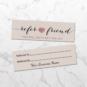 Elegant Rose Gold Glitter Heart Referral Card