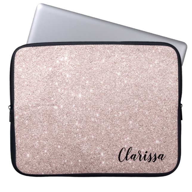 elegant rose gold glitter laptop sleeve (Front)