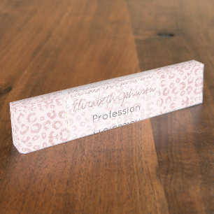 Elegant Rose Gold Glitter Leopard Animal Print Nameplate