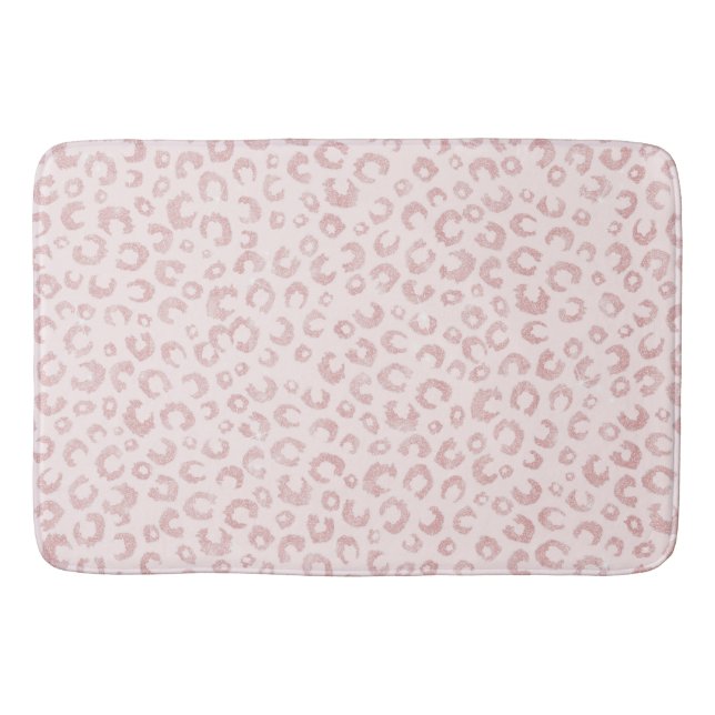 Elegant Rose Gold Glitter Leopard Pattern Bath Mat (Front)