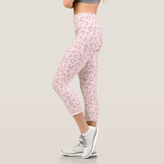 Elegant Rose Gold Glitter Leopard Pattern Capri Leggings (Left)