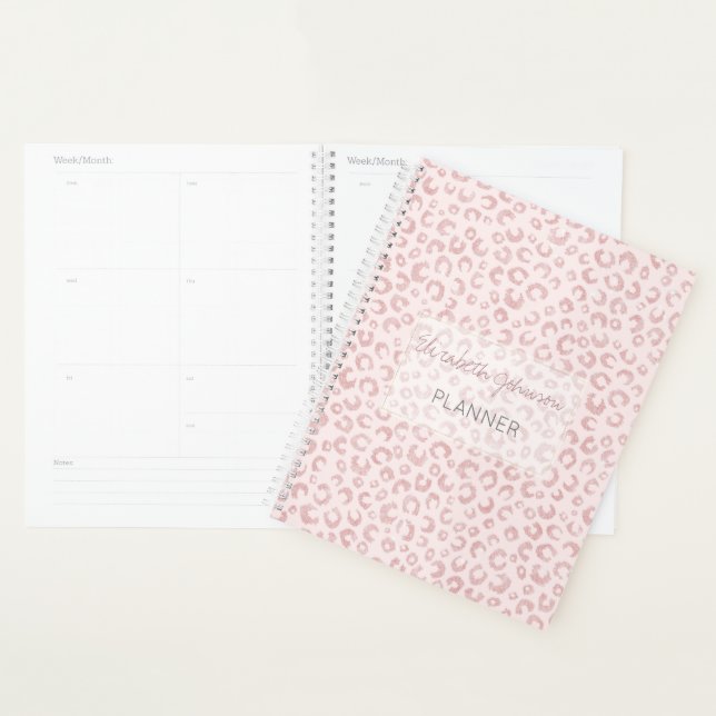 Elegant Rose Gold Glitter Leopard Pattern Planner (Display)
