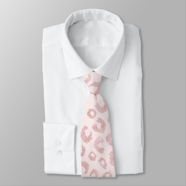 Elegant Rose Gold Glitter Leopard Pattern Tie (Tied)