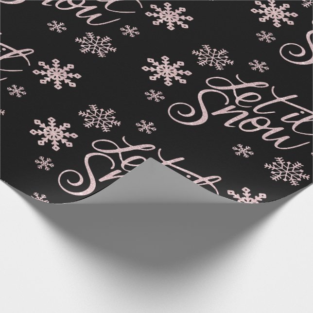 Elegant Rose Gold Glitter Let It Snow & Snowflakes Wrapping Paper (Corner)