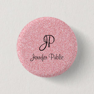 Elegant Rose Gold Glitter Look Monogrammed Trendy 3 Cm Round Badge