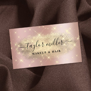 Elegant rose gold glitter makeup & hair metallic business card