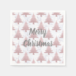 Elegant Rose Gold Glitter &  Marble Christmas Tree Napkin
