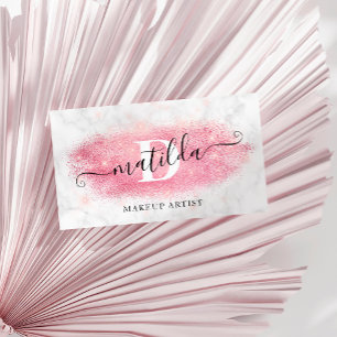 Elegant rose gold glitter marble makeup artist business card