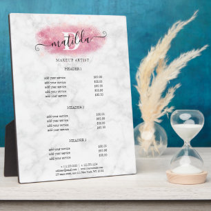 Elegant rose gold glitter marble makeup artist plaque