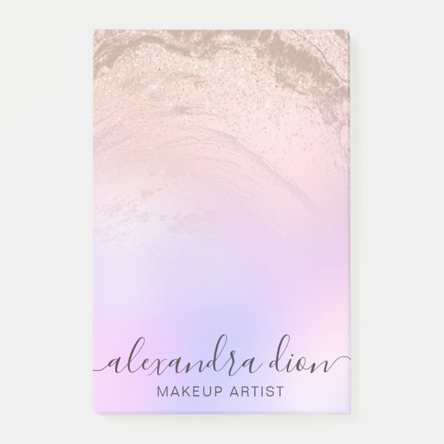 Elegant rose gold glitter marble makeup artist post-it notes (Front)
