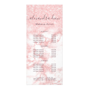 Elegant rose gold glitter marble makeup artist rack card