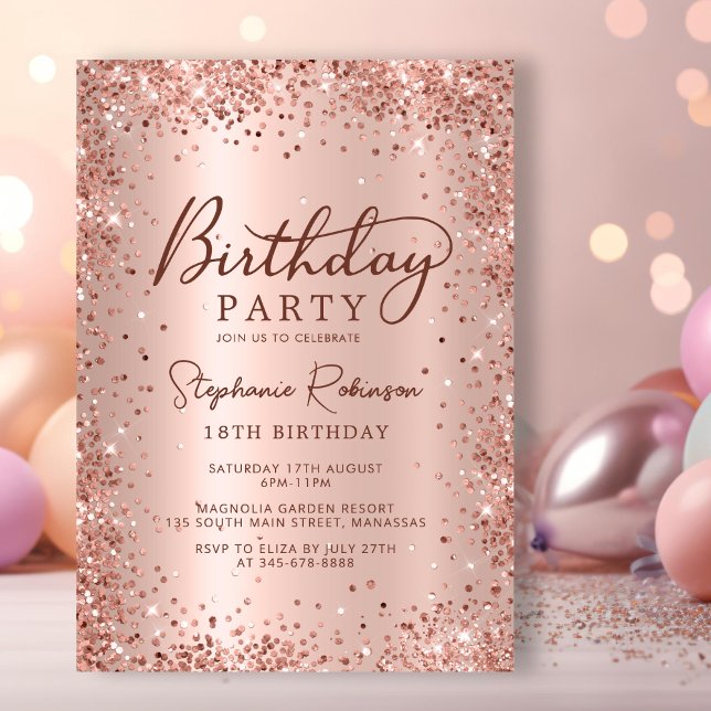 Elegant Rose Gold Glitter Metal 18th Birthday  Invitation (Creator Uploaded)