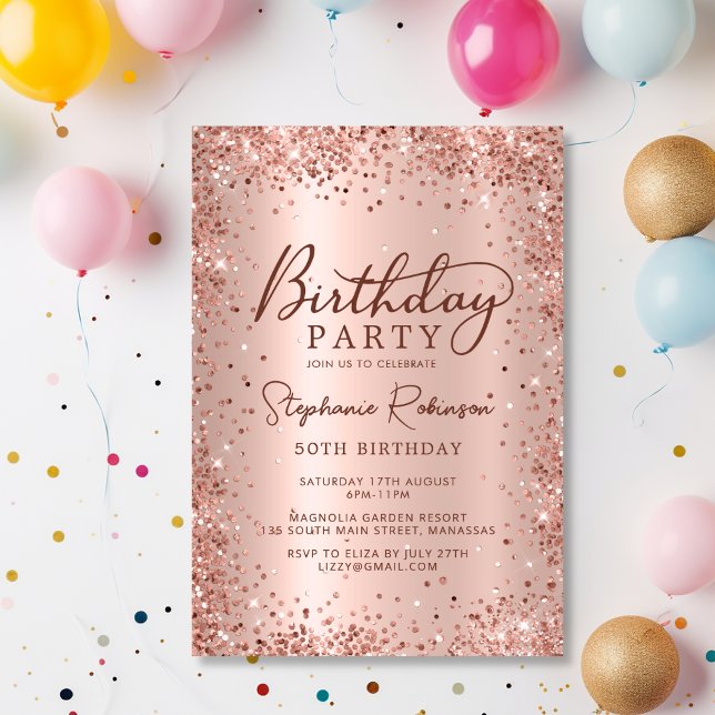 Elegant Rose Gold Glitter Metal 50th Birthday  Invitation (Creator Uploaded)