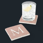 Elegant Rose Gold Glitter Monogram Script Name Stone Coaster<br><div class="desc">Elegant Rose Gold Glitter Sparkle Monogram Girly Script Swash Name Stone Coaster</div>