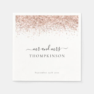 Elegant Rose Gold Glitter Mr Mrs Name Date Wedding Napkin