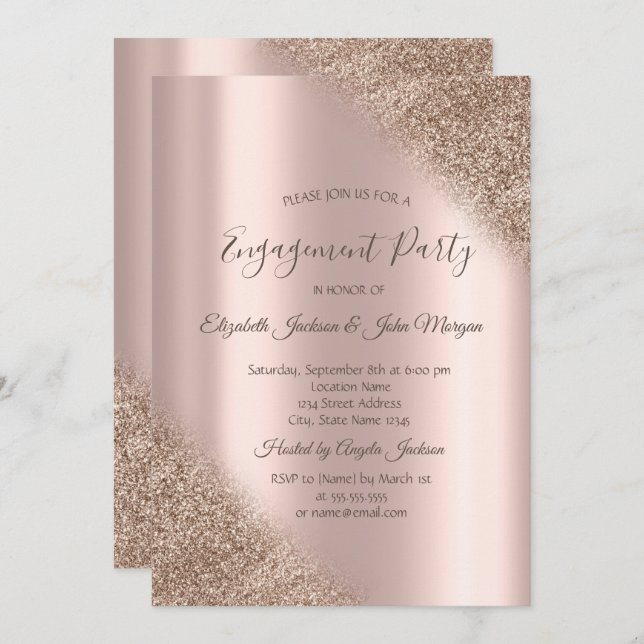 Elegant Rose Gold Glitter Ombre Engagement  Invitation (Front/Back)