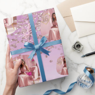 Elegant Rose Gold Glitter Ombre Photo Template Wrapping Paper