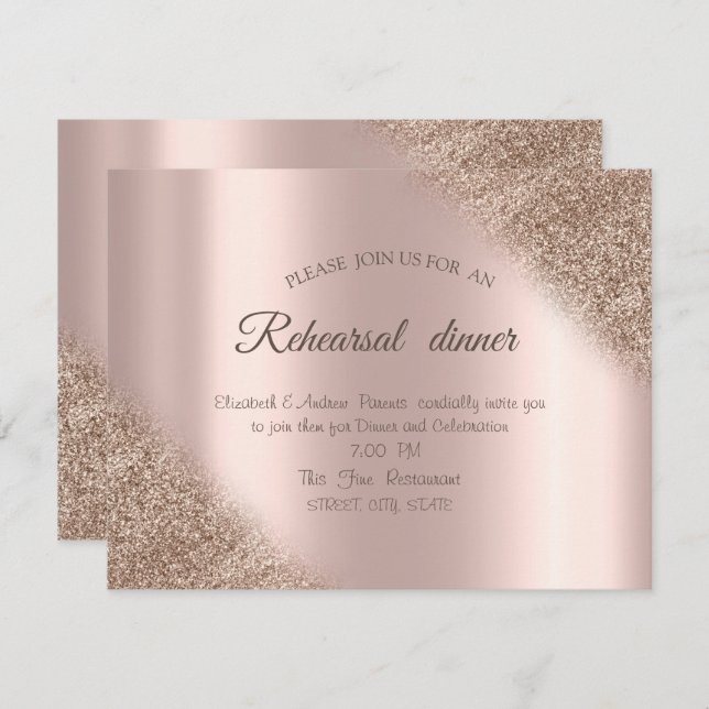 Elegant Rose Gold Glitter Ombre Rehearsal Dinner Invitation (Front/Back)