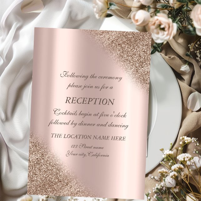 Elegant Rose Gold Glitter Ombre Wedding Reception Invitation (Creator Uploaded)