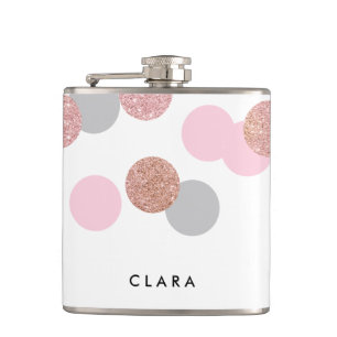 elegant rose gold glitter pastel pink confetti hip flask