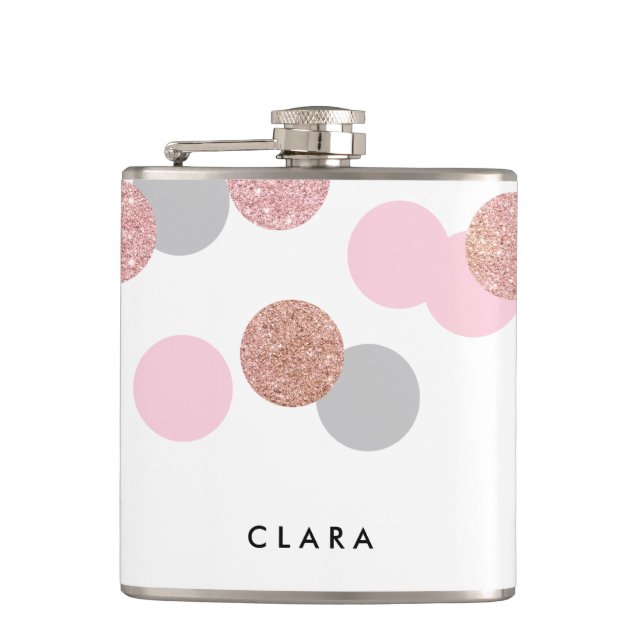 elegant rose gold glitter pastel pink confetti hip flask (Front)
