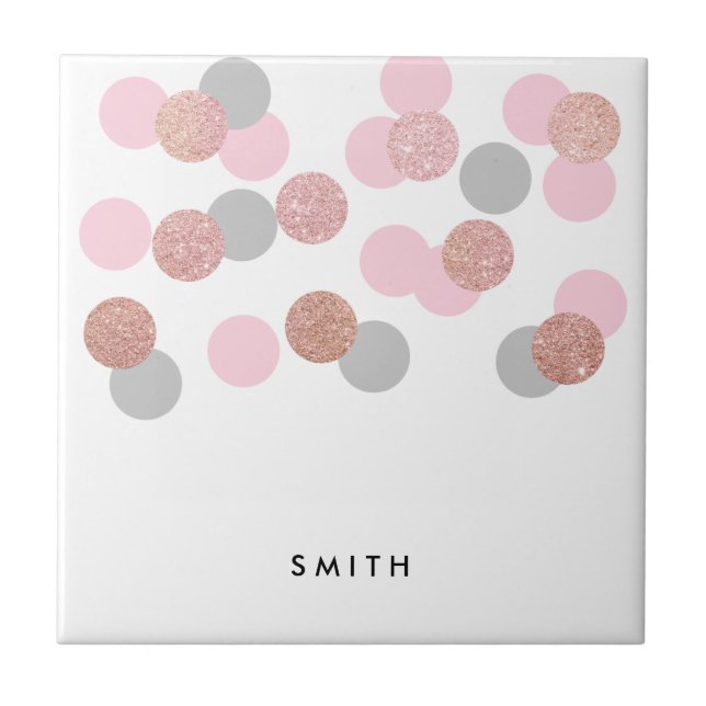 elegant rose gold glitter pastel pink confetti tile (Front)