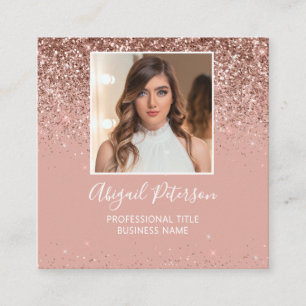 Elegant Rose Gold Glitter Photo QR Code  Square Business Card