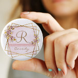 Elegant Rose Gold Glitter Rose Monogram  3 Cm Round Badge<br><div class="desc">Elegant Rose Gold Glitter Rose Monogram Button</div>