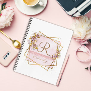 Elegant Rose Gold Glitter Rose Monogram  Notebook